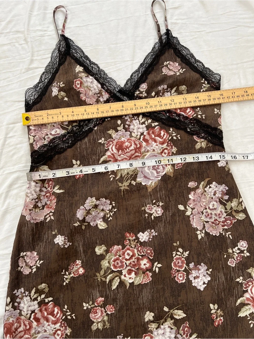 Brock Collection X H&M Brown Floral Lace Trim Maxi Slip Dress Size S